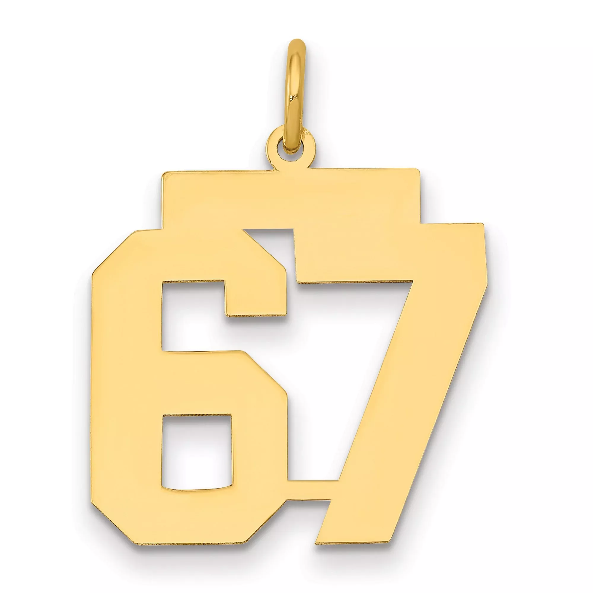 Medium Polished Number 67 Charm Pendant in Real 14k Yellow Gold