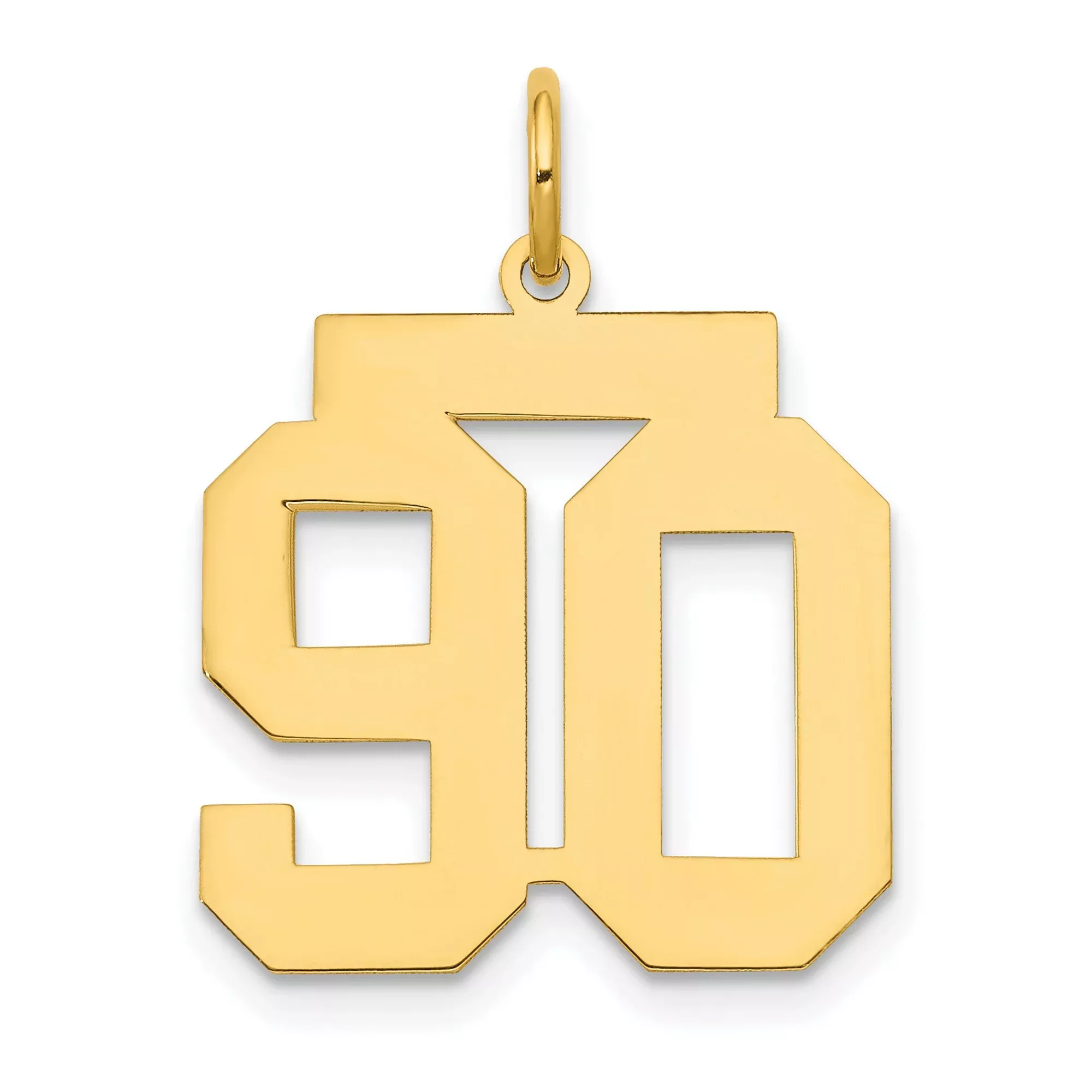 Medium Polished Number 90 Charm Pendant in Real 14k Yellow Gold