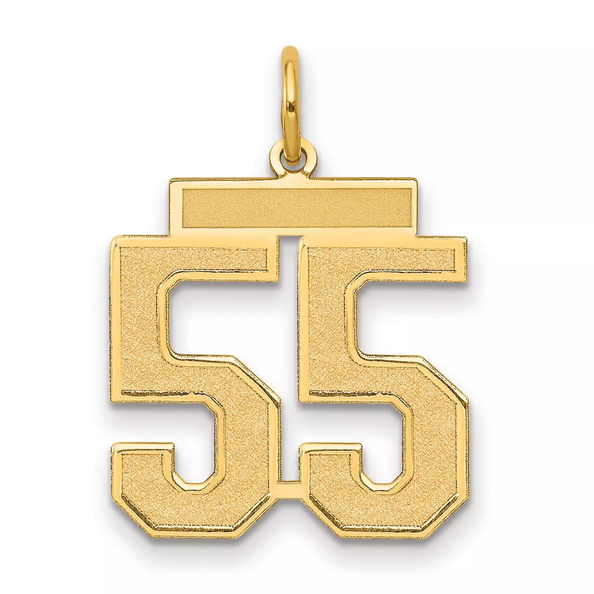 Medium Satin Number 55 Charm Pendant in Real 14k Yellow Gold