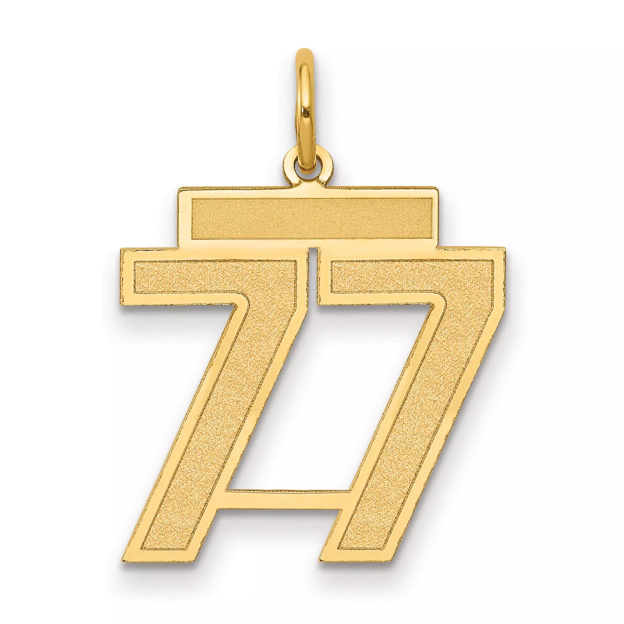 Medium Satin Number 77 Charm Pendant in Real 14k Yellow Gold