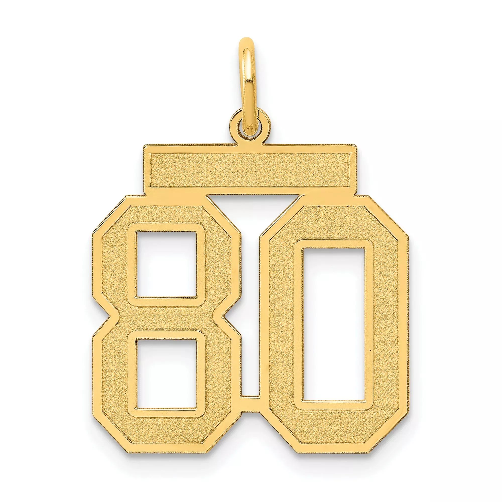 Medium Satin Number 80 Charm Pendant in Real 14k Yellow Gold