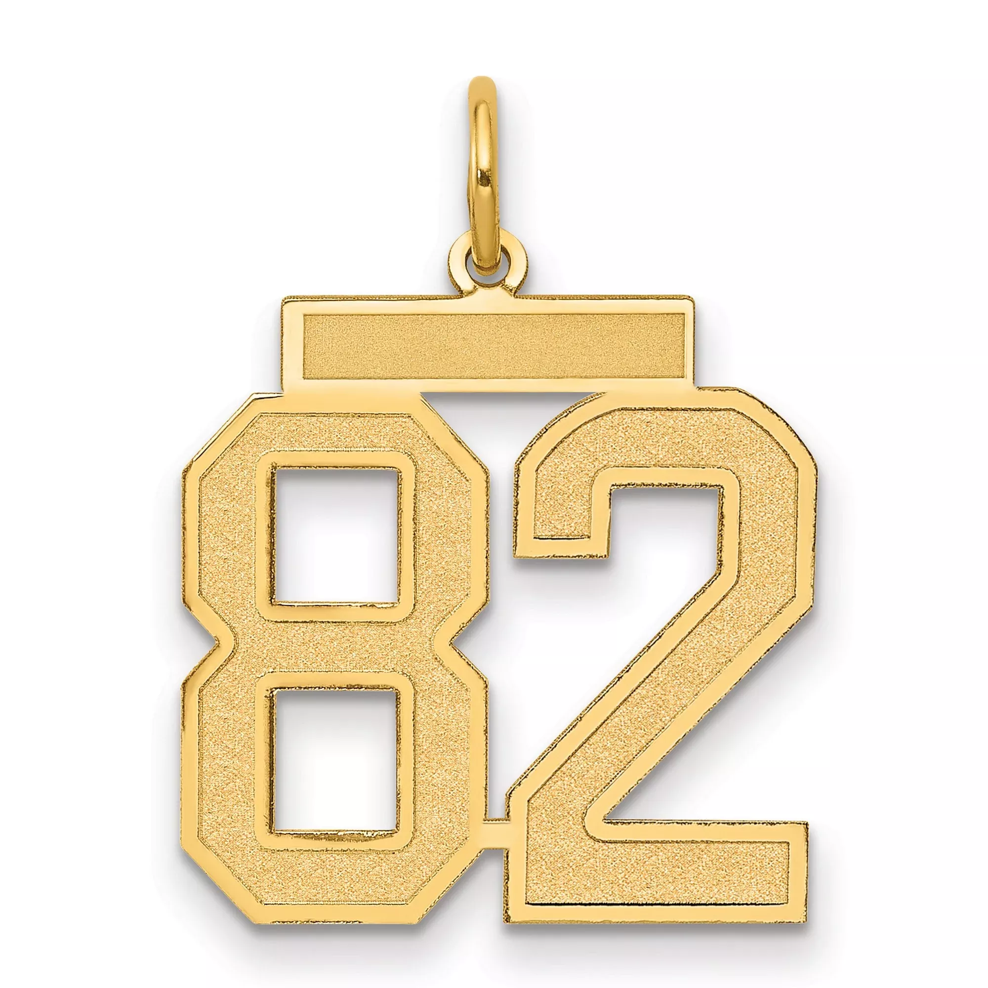 Medium Satin Number 82 Charm Pendant in Real 14k Yellow Gold
