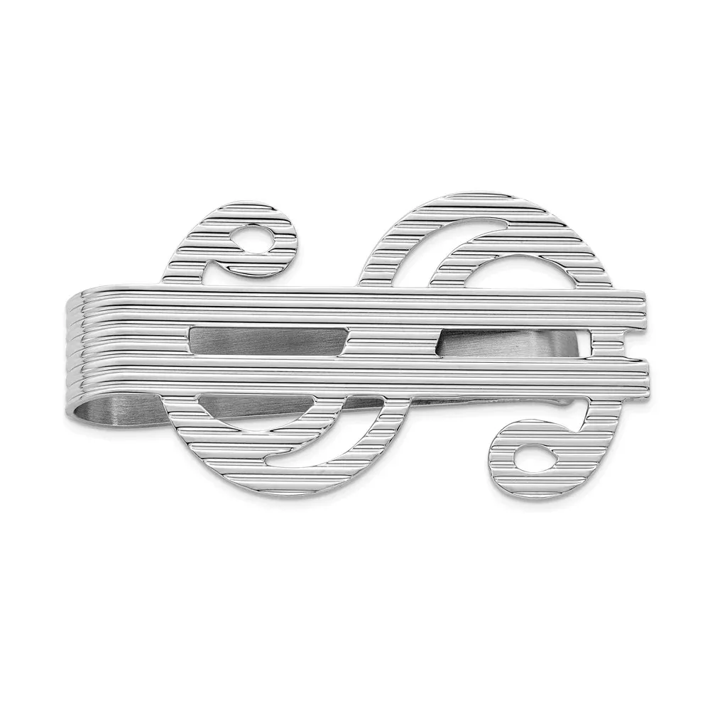 Men's Sterling Silver Money Clip with Rhodium-Plated Textured Back