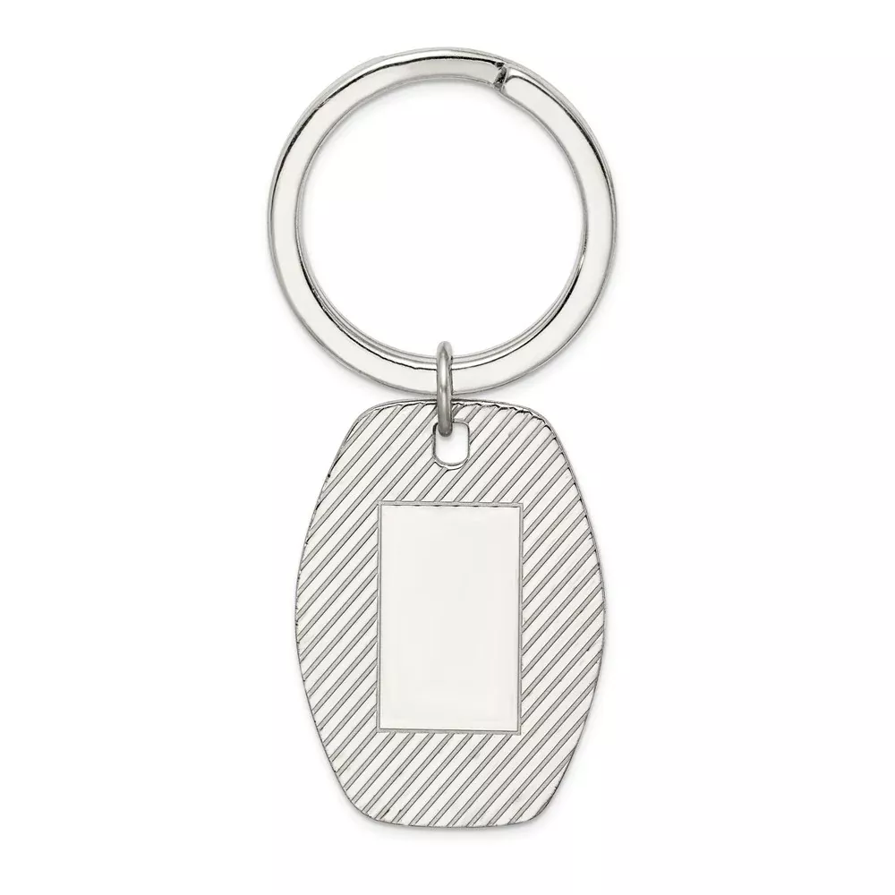 Men's Sterling Silver Rhodium-Plated Key Chain with Polished Finish and Engravable Charm