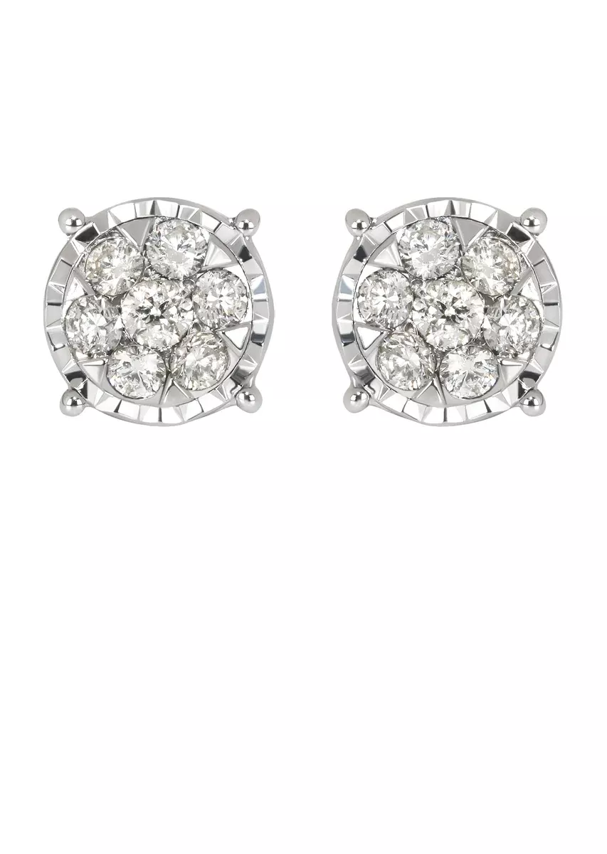 Mens Stud Diamond Earrings | 0.6 Carats 14K White Gold
