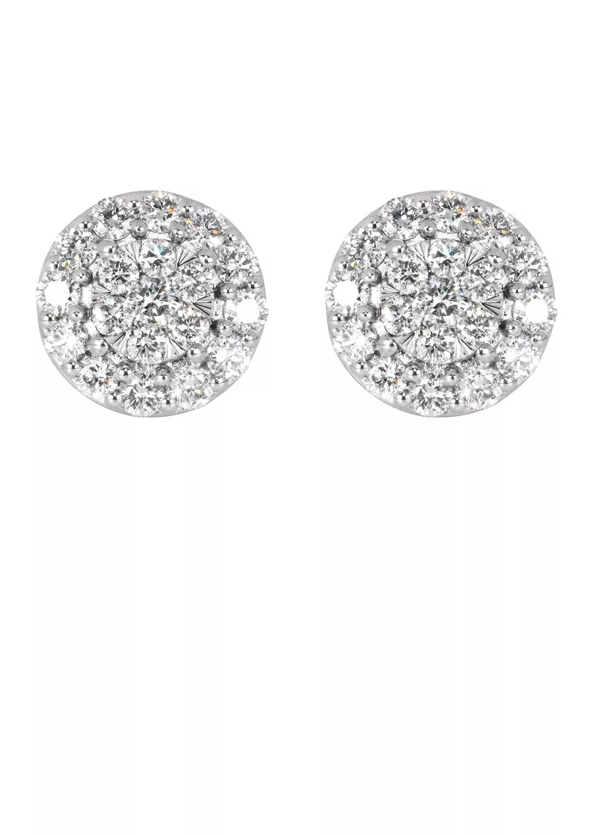 Mens Stud Diamond Earrings | 0.96 Carats 14K White Gold
