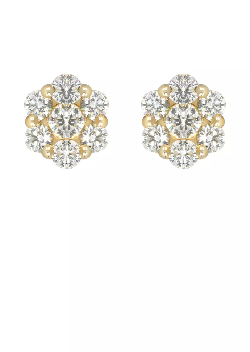 Mens Stud Diamond Earrings | 1.7 Carats 14K Yellow Gold