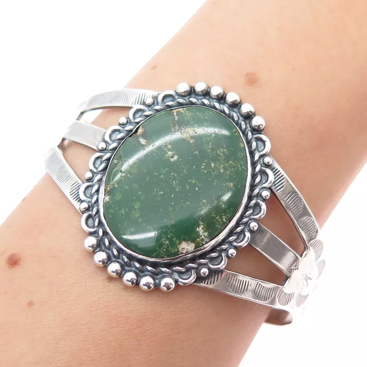 Old Pawn 925 Sterling Silver Vintage Royston Turquoise Adjustable Bracelet 6.75