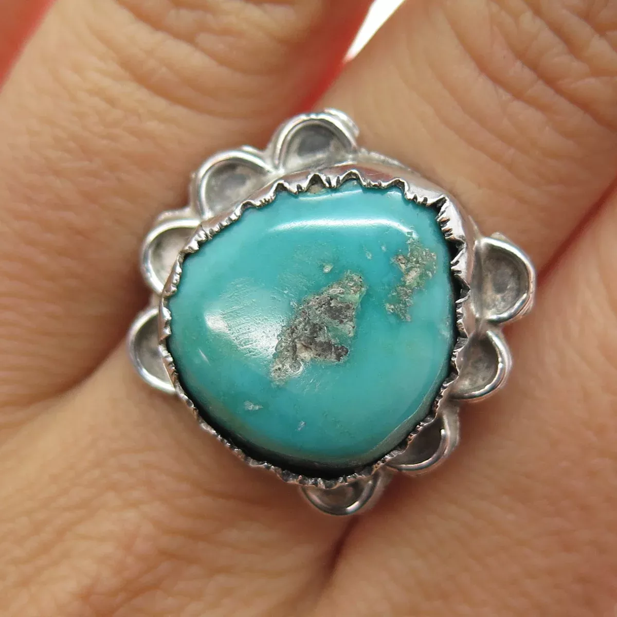 Old Pawn 925 Sterling Silver Vintage Southwestern Kingman Turquoise Ring Size 7