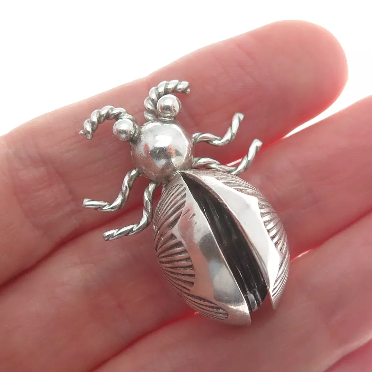 Old Pawn 925 Sterling Silver Vintage Southwestern Native Bug Tribal Pin Brooch