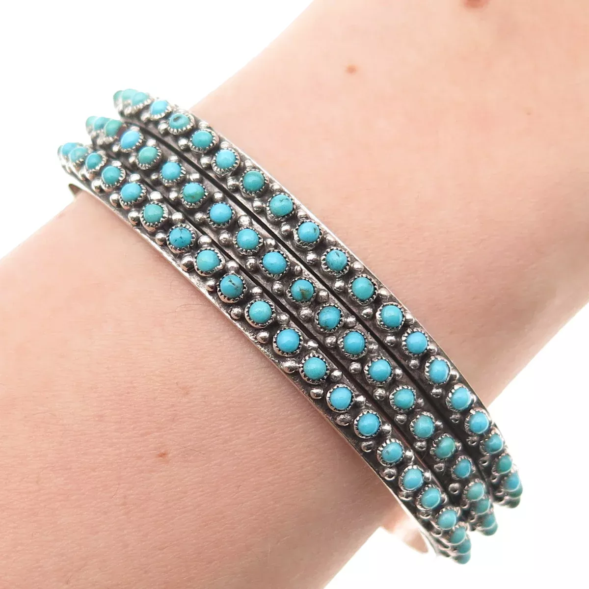 Old Pawn Sterling Silver Vintage Turquoise Snake Eye Adjustable Bracelet 6.25