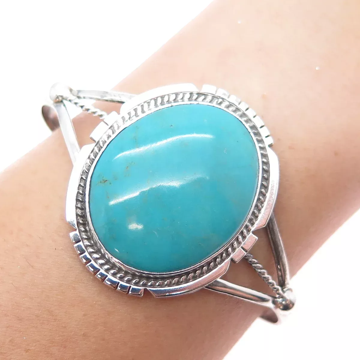 Old Pawn Sterling Silver Vintage Tyrone Turquoise Adjustable Cuff Bracelet 6.75