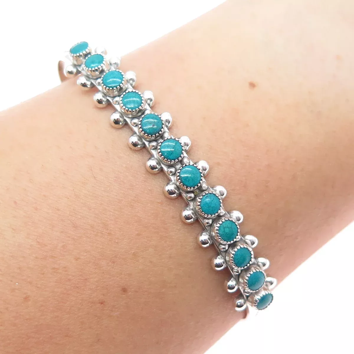 Old Pawn Sterling Vintage Kingman Turquoise Snake Eye Adjustable Bracelet 6.75