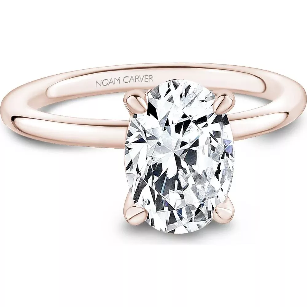 Oval Cut Diamond Engagement Ring with Four-Prong Setting and Polished Band in Rose Gold by Noam Carver - Choose Your Center Diamond: 1 to 5 Carats, Sustainable Lab-Grown or Natural Earth-Mined