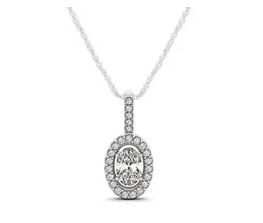 Oval Cut Diamond Halo Pendant 5 /8 Carat Total Weight