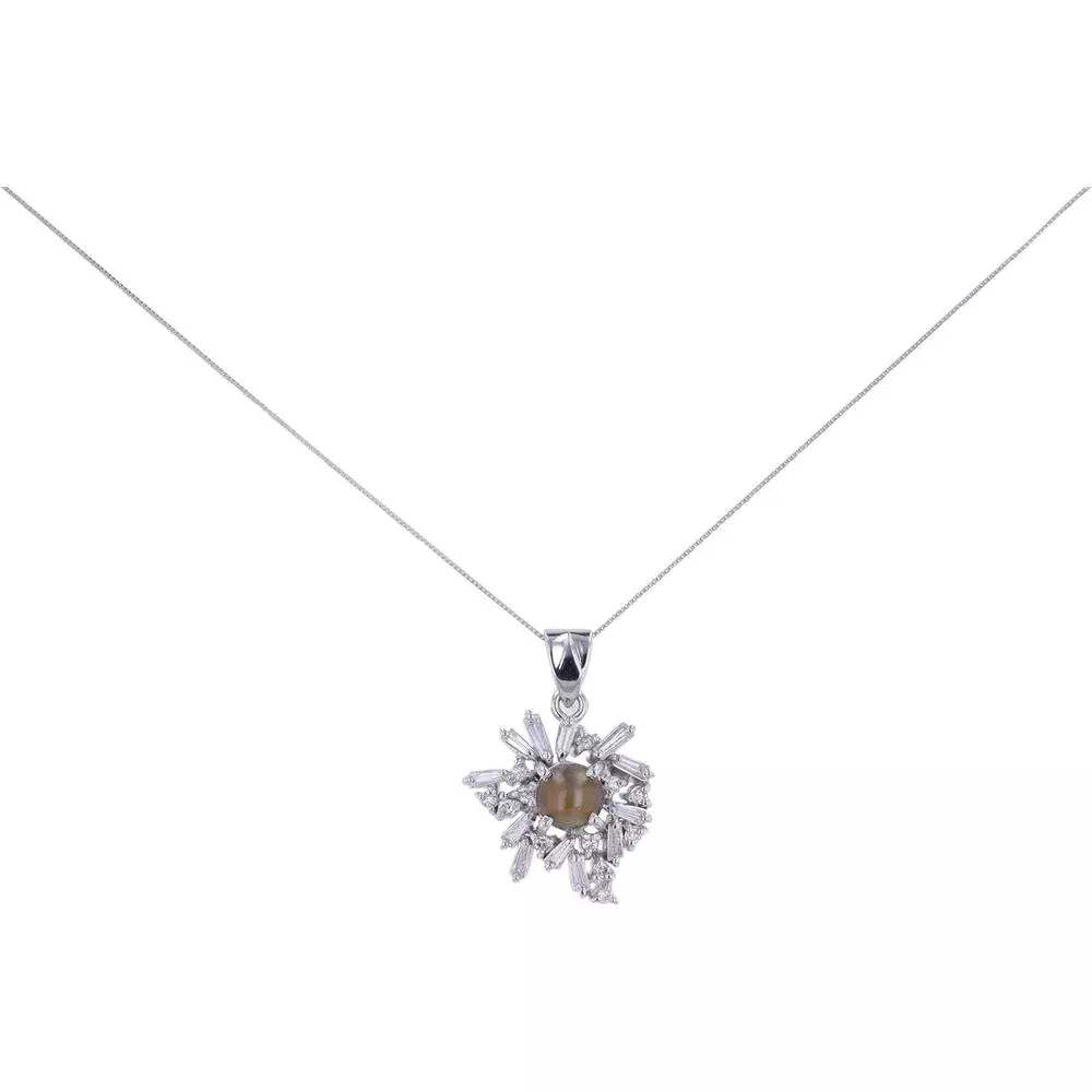 Platinum 1.62 Carat Cat’s Eye Pendant with 0.63 Carats of Diamond Starburst Accents on 16” Platinum Chain