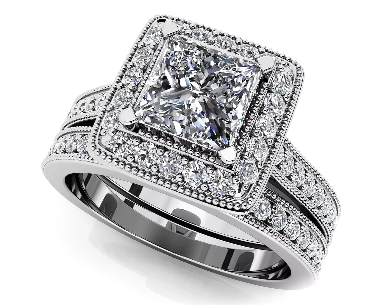 Princess Dreams Diamond Bridal Set Ring 1.0 Carat Total Weight