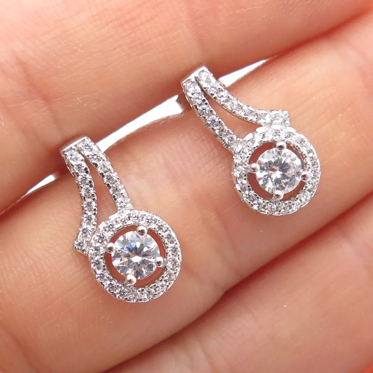 PRIZM 925 Sterling Silver Round-Cut C Z Sparkle Earrings