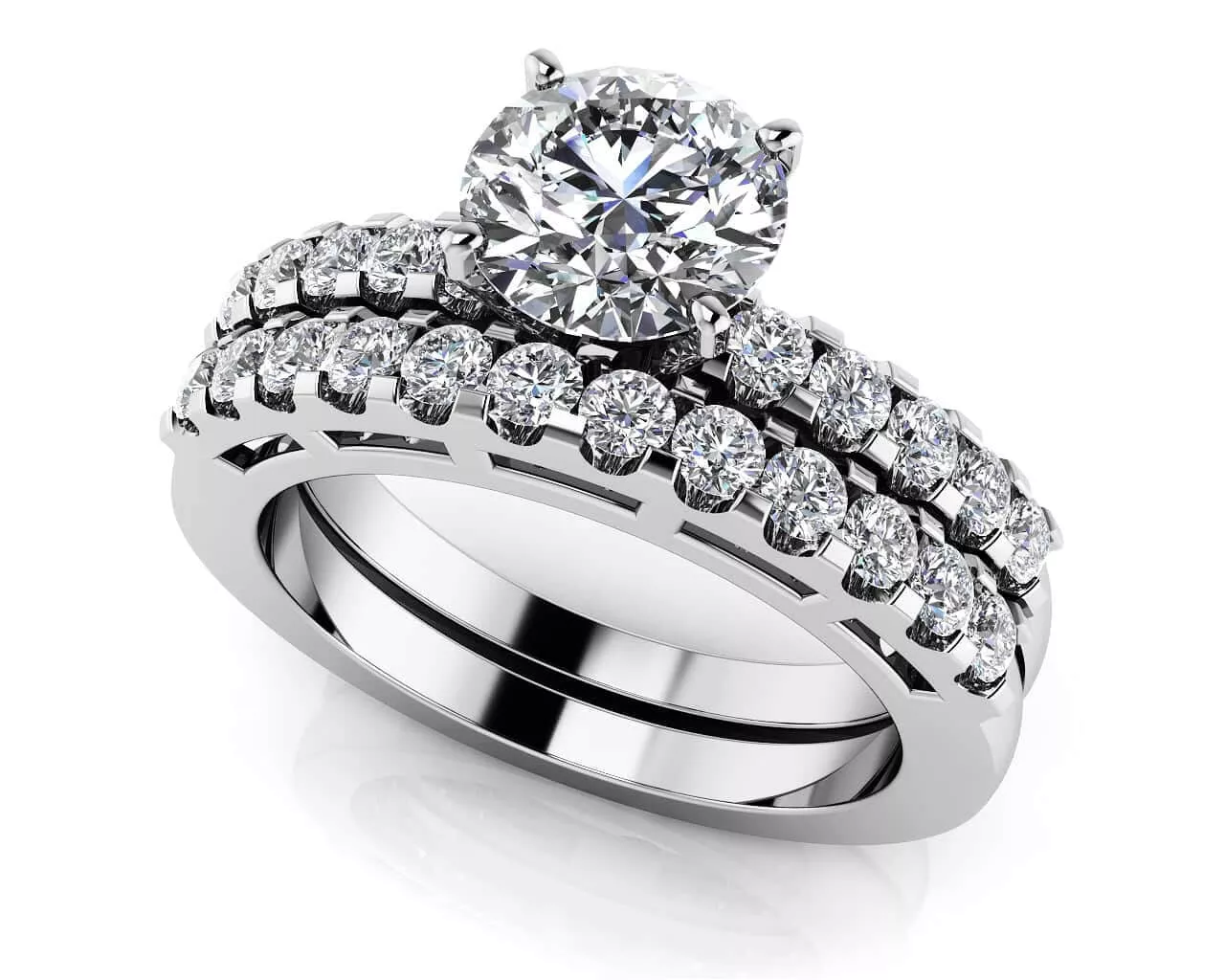Prong Set Diamond Laden Bridal Set Ring 1.25 Carat Total Weight