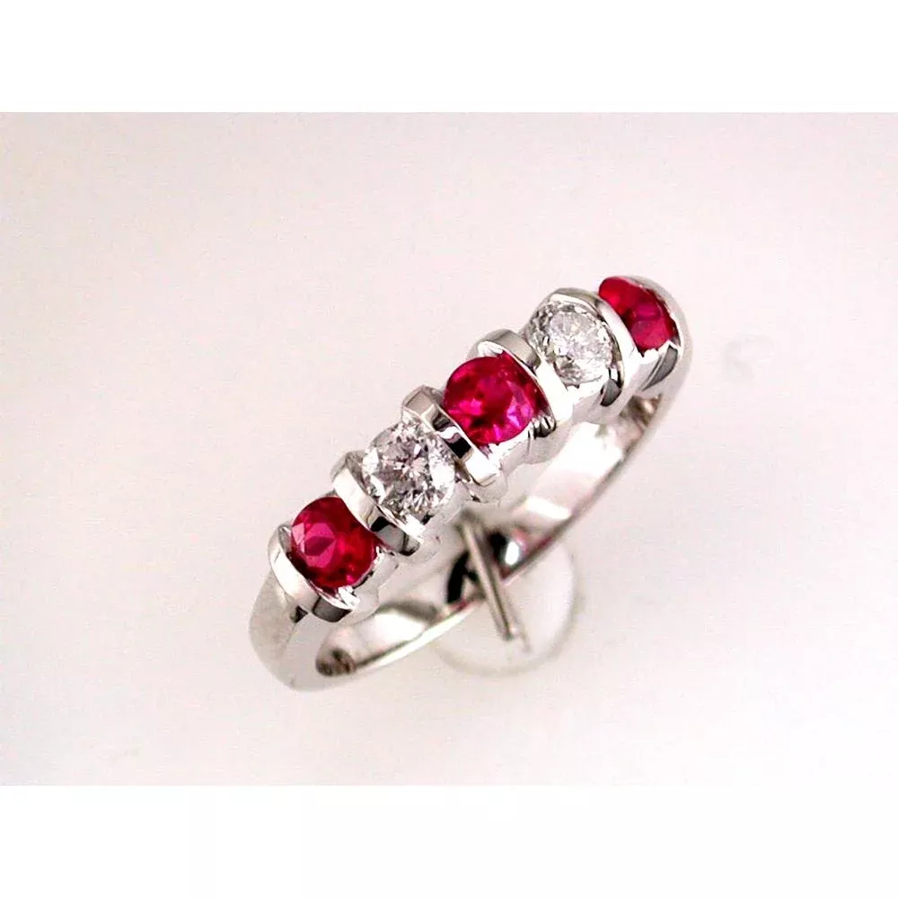 Radiant Ruby & Diamond 14K White Gold Band