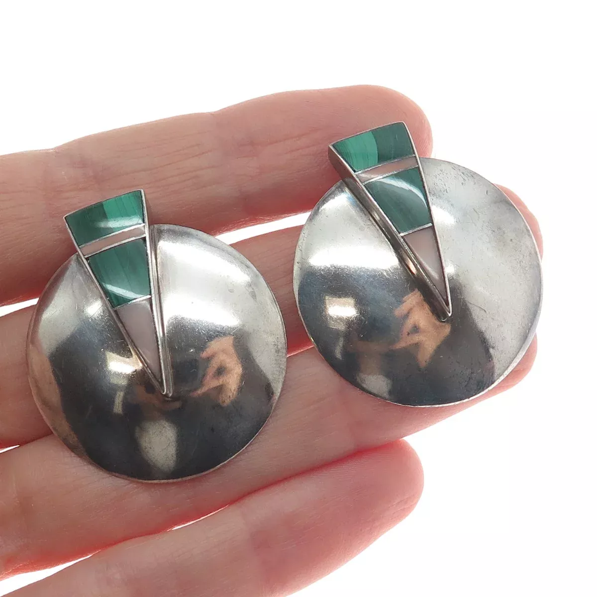 RAY TRACEY & KNIFEWING SEGURA Old Pawn Sterling Silver Malachite MOP Earrings