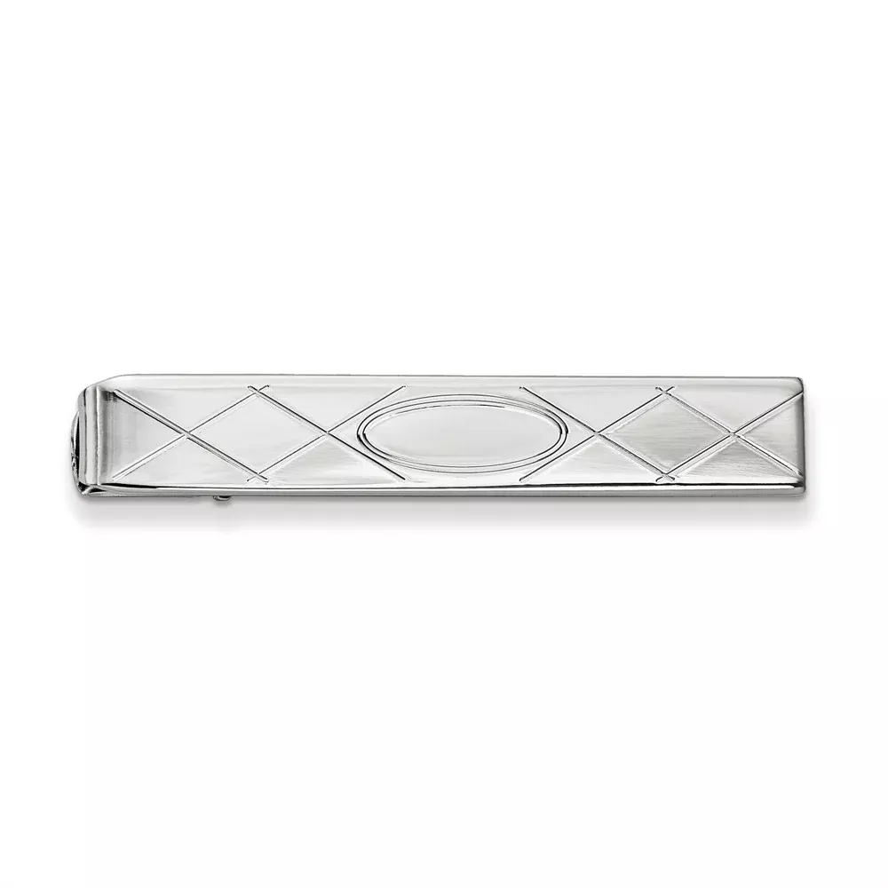 Rhodium-Plated Men's Tie Bar with Engravable CriSterling Silver CroSterling Silver Design
