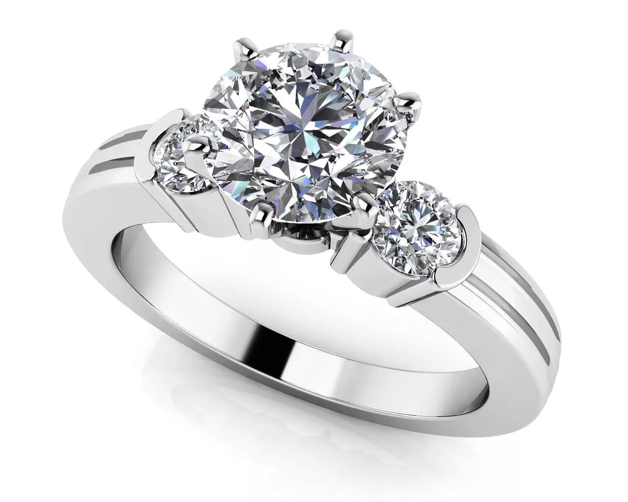 Ridged Diamond Side Accent Solitaire Ring 3 /4 Carat Total Weight