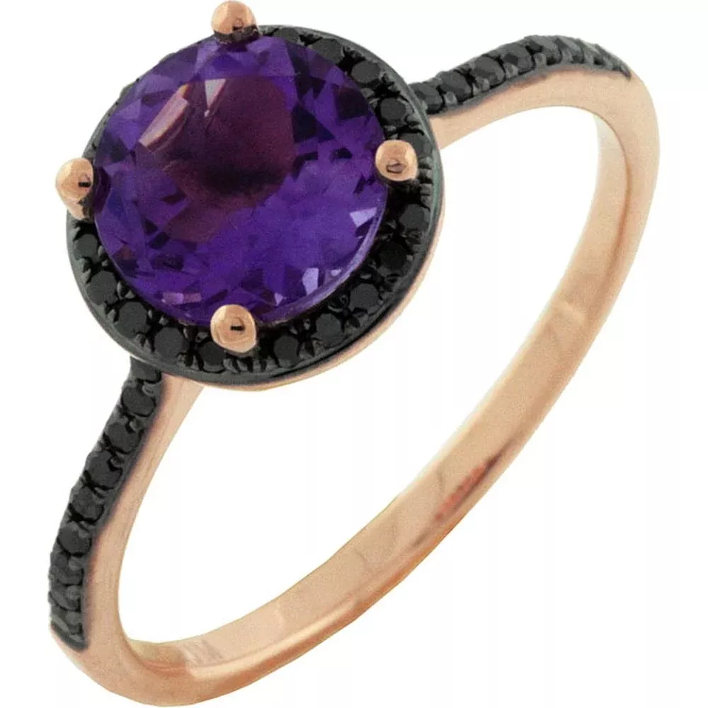 Royal 14K Rose Gold Black Diamond & Amethyst Ring - Captivating Statement Piece