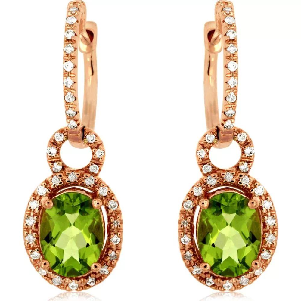Royal 14K Rose Gold Peridot and Diamond Earrings - Captivating Green Hues