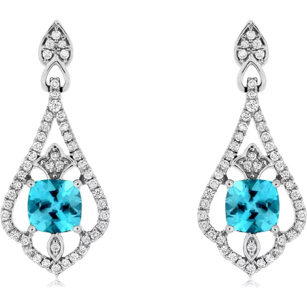 Royal 14K White Gold Blue Topaz & Diamond Earrings - Serene Azure Brilliance