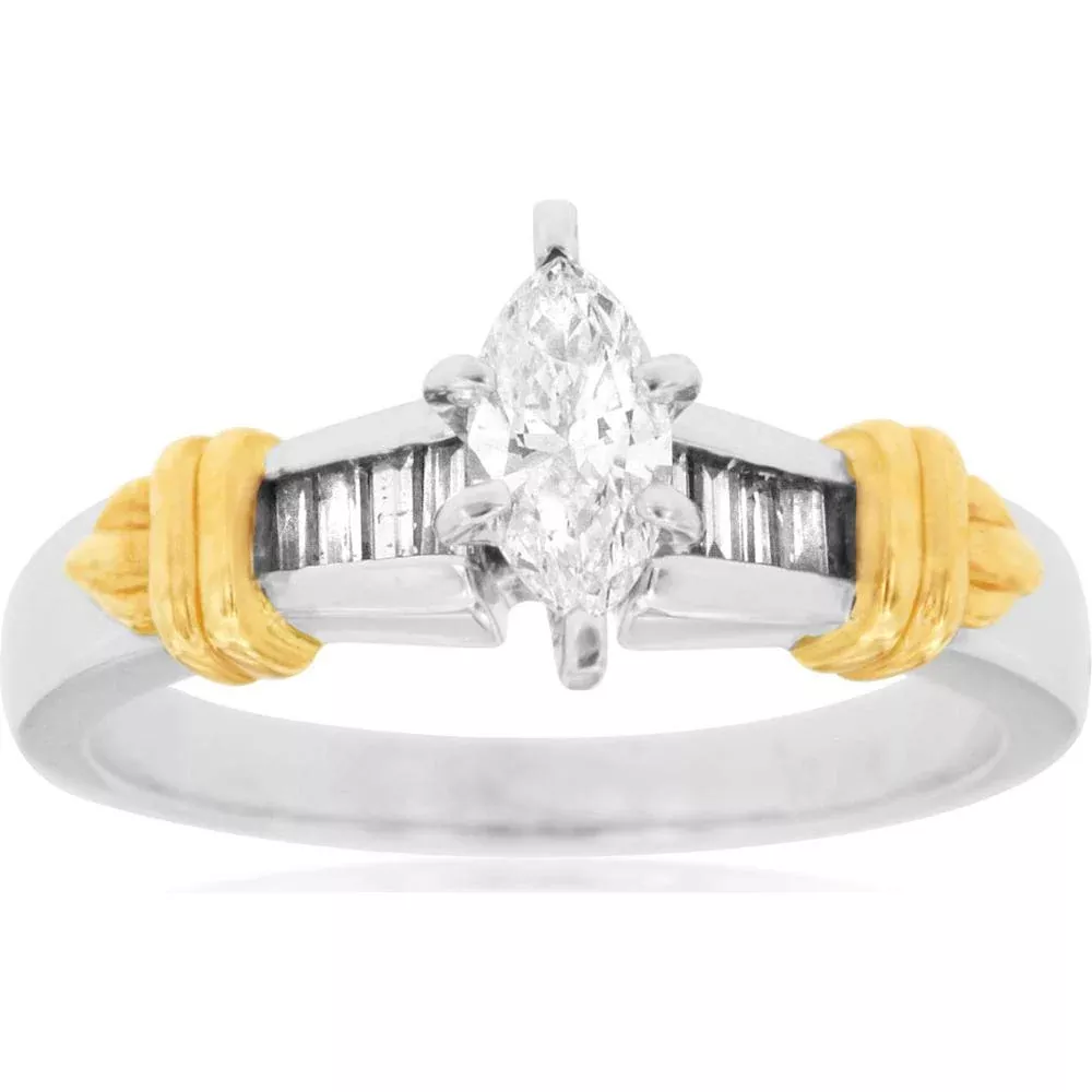 Royal 14K White Gold Marquise Diamond Engagement Ring - 0.50 Carat Total Diamond Weight