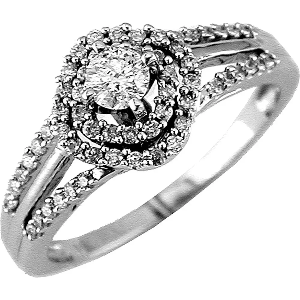 Royal 14K White Gold Round Halo Diamond Engagement Ring - 0.50 Carat Total Diamond Weight
