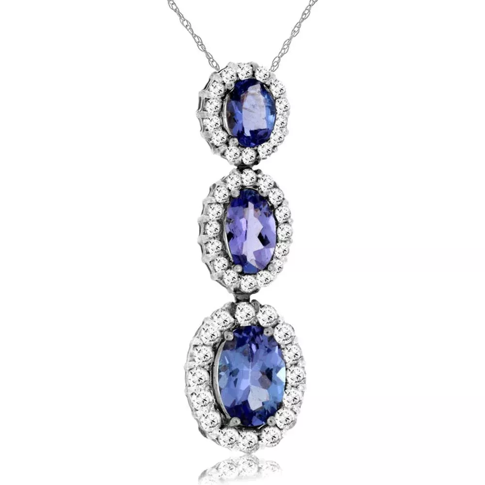 Royal 14K White Gold Tanzanite and Diamond Three-Stone Pendant