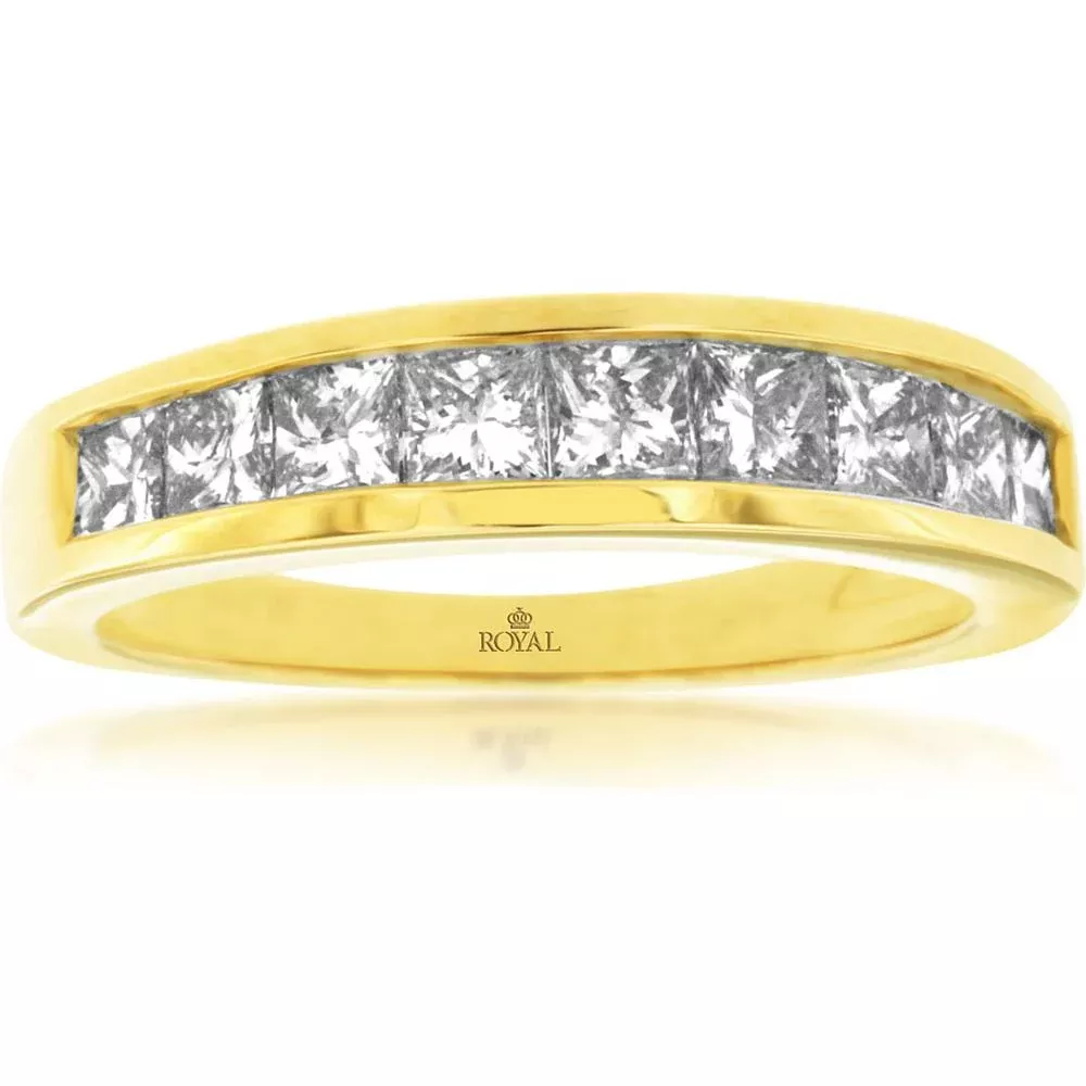 Royal 14K Yellow Gold 1.00 Carat Princess Cut Diamond Wedding Band