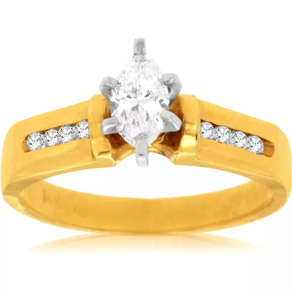 Royal 14K Yellow Gold Marquise Diamond Engagement Ring - 0.35 Carat Center