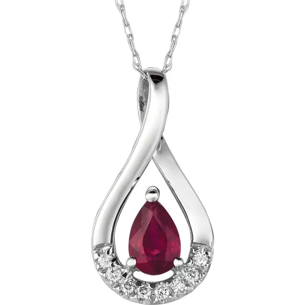 Royal Elegant 14K White Gold Ruby and Diamond Pear Pendant - 0.50 Carat Ruby, 0.06 Carat Diamonds