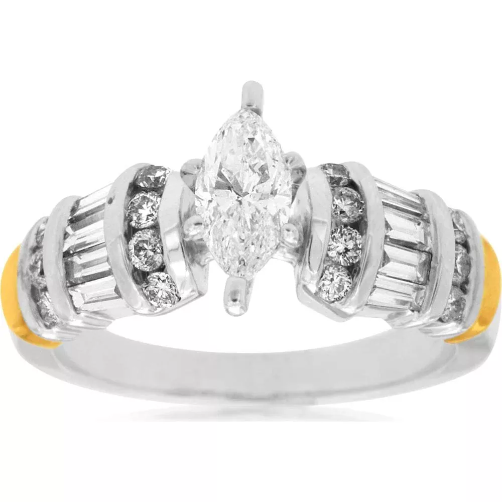 Royal Splendid 14K White Gold Marquise Diamond Engagement Ring - 1.10 Carat Total Diamond Weight
