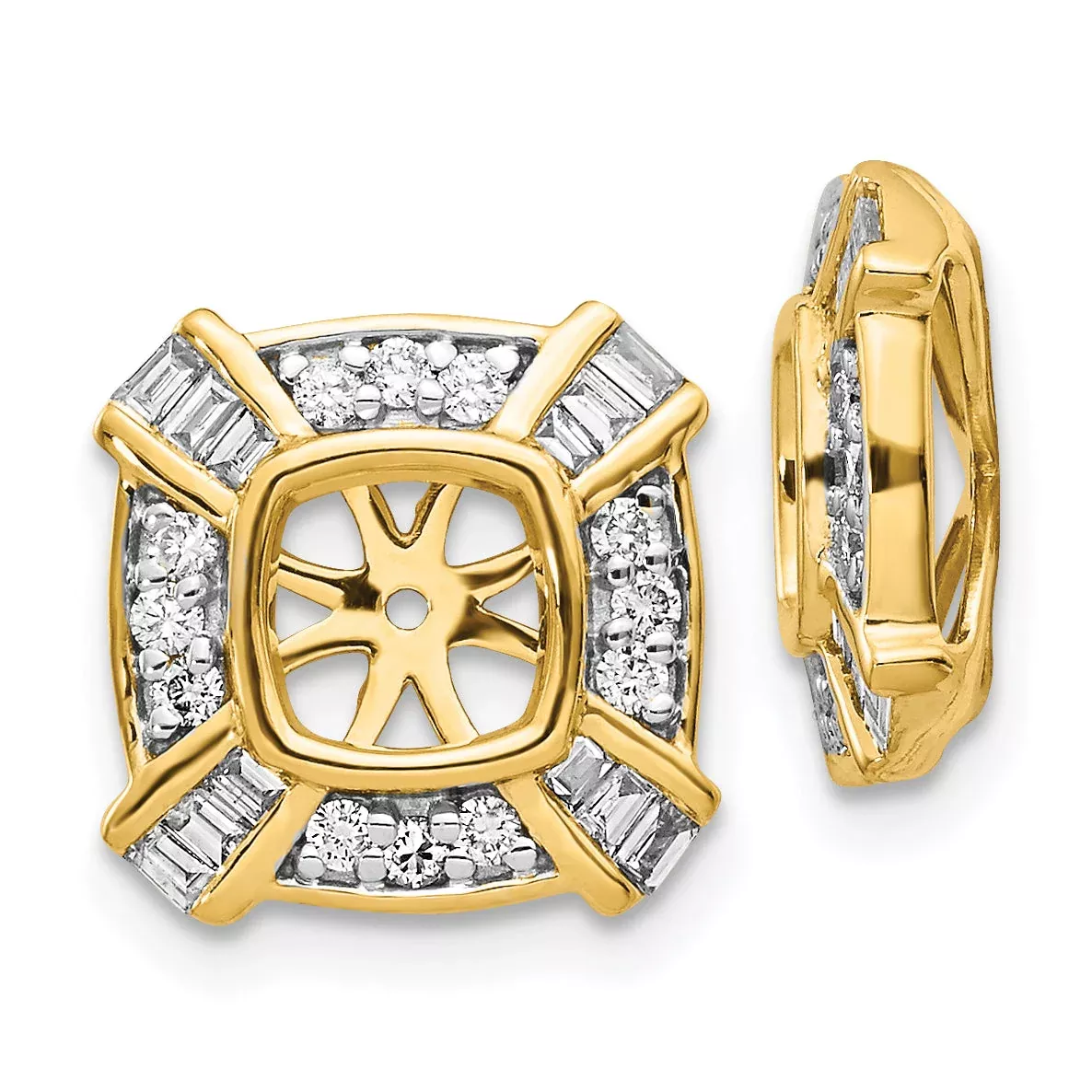 Solid 14k Yellow Gold Fancy Simulated CZ Earring JacKets