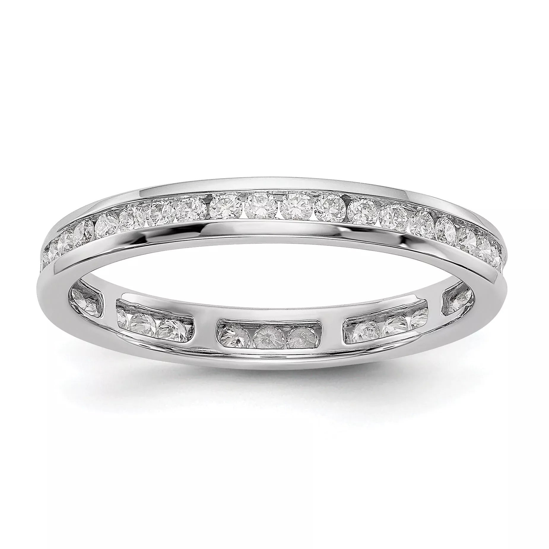 Solid Real 14k White Gold Polished 1 /2ct Channel Set CZ Eternity Wedding Band Ring