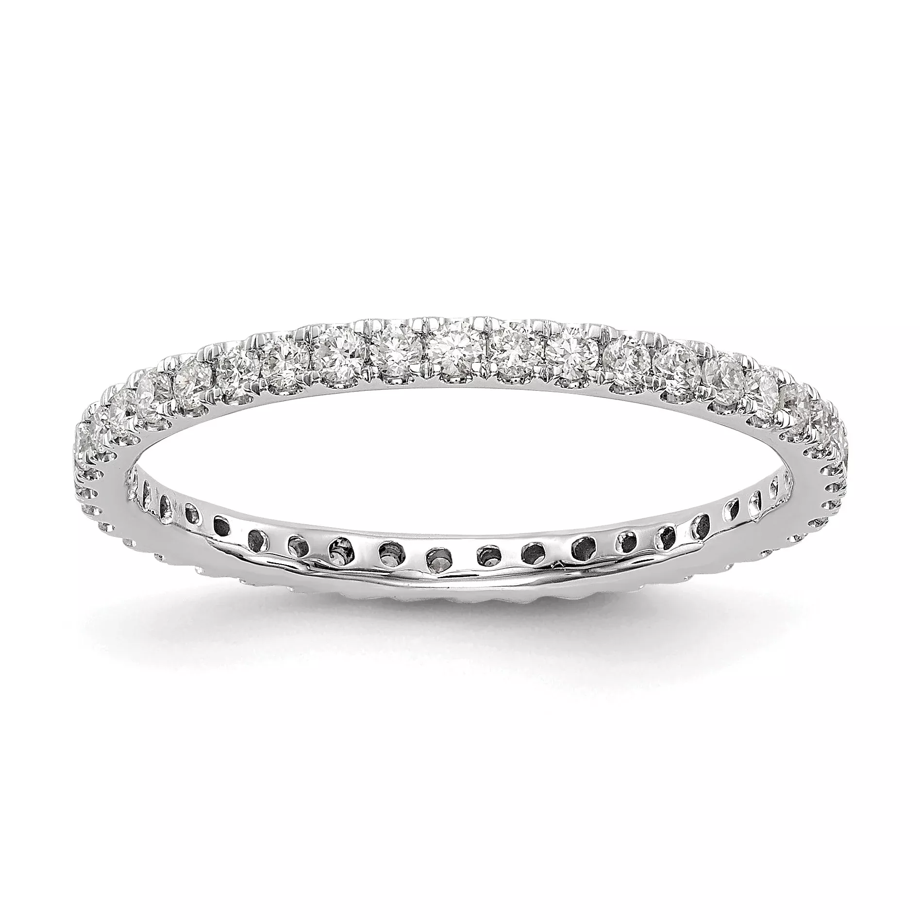 Solid Real 14k White Gold Polished U Shared Prong 1 /2ct CZ Eternity Wedding Band Ring