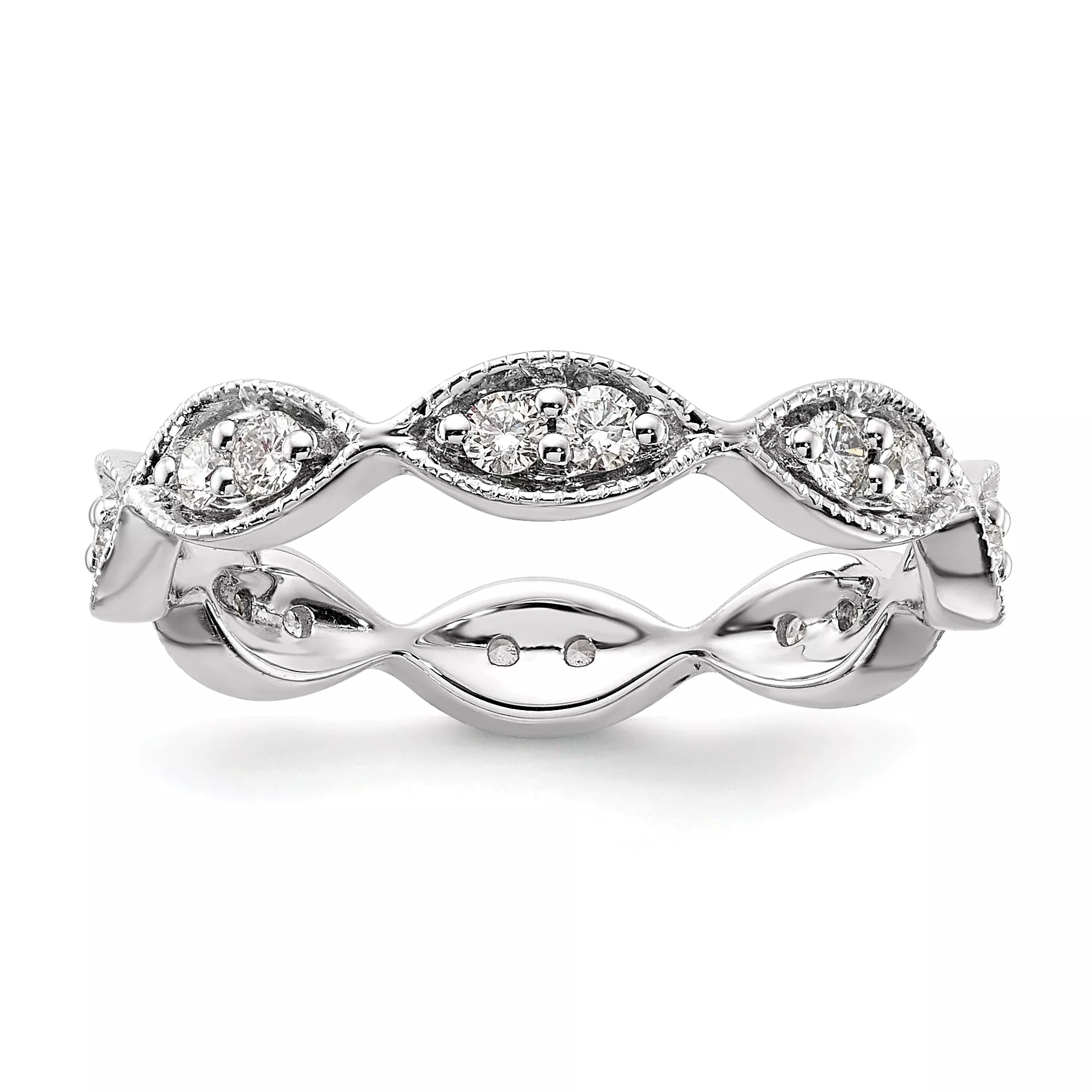 Solid Real 14k White Gold Polished Vintage Pave Size 7 CZ Eternity Wedding Band Ring