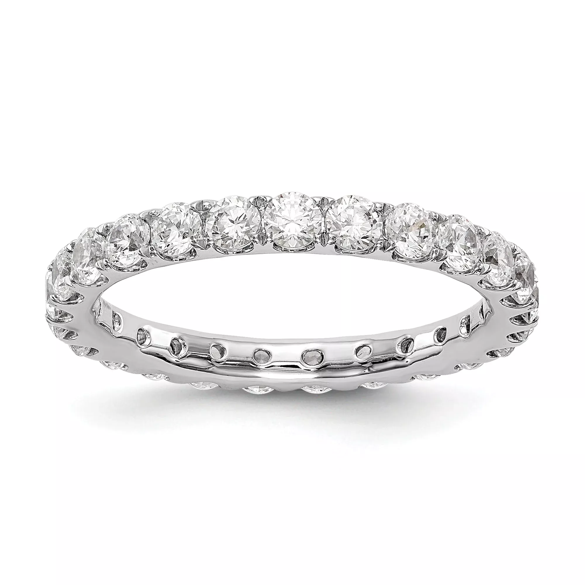 Solid Real 14k White Gold U Shared Prong CZ Eternity Wedding Band Ring