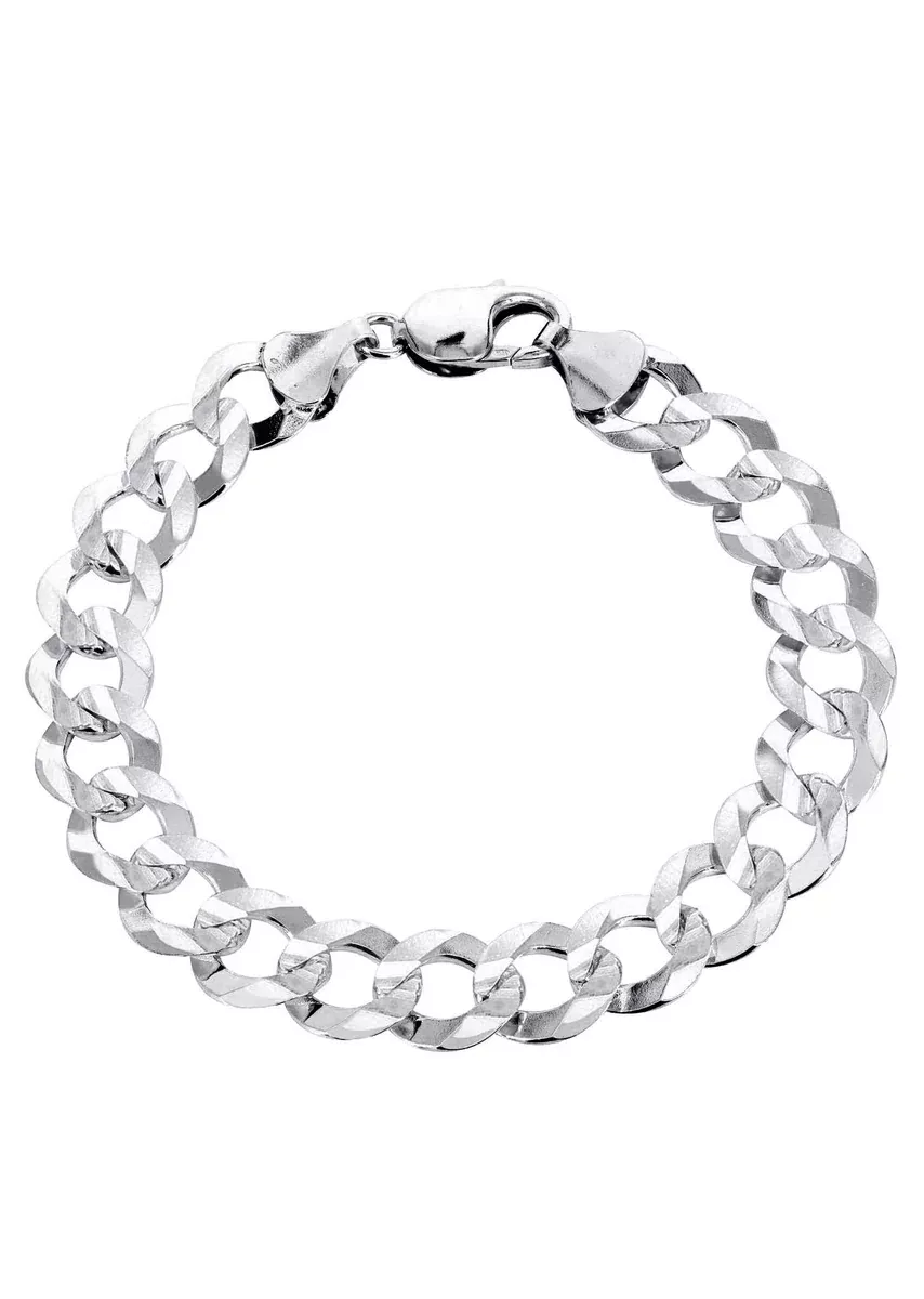 Solid Womens Cuban Link Bracelet 10K White Gold