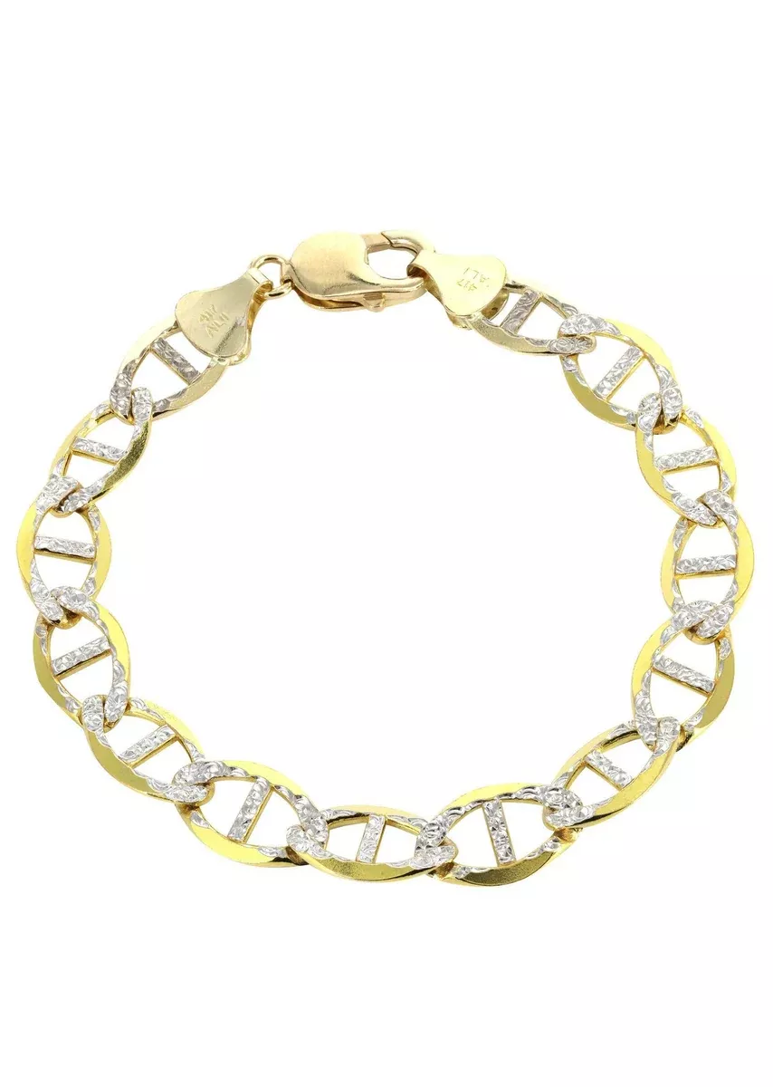 Solid Womens Diamond Cut Mariner Bracelet 10K Yellow Gold