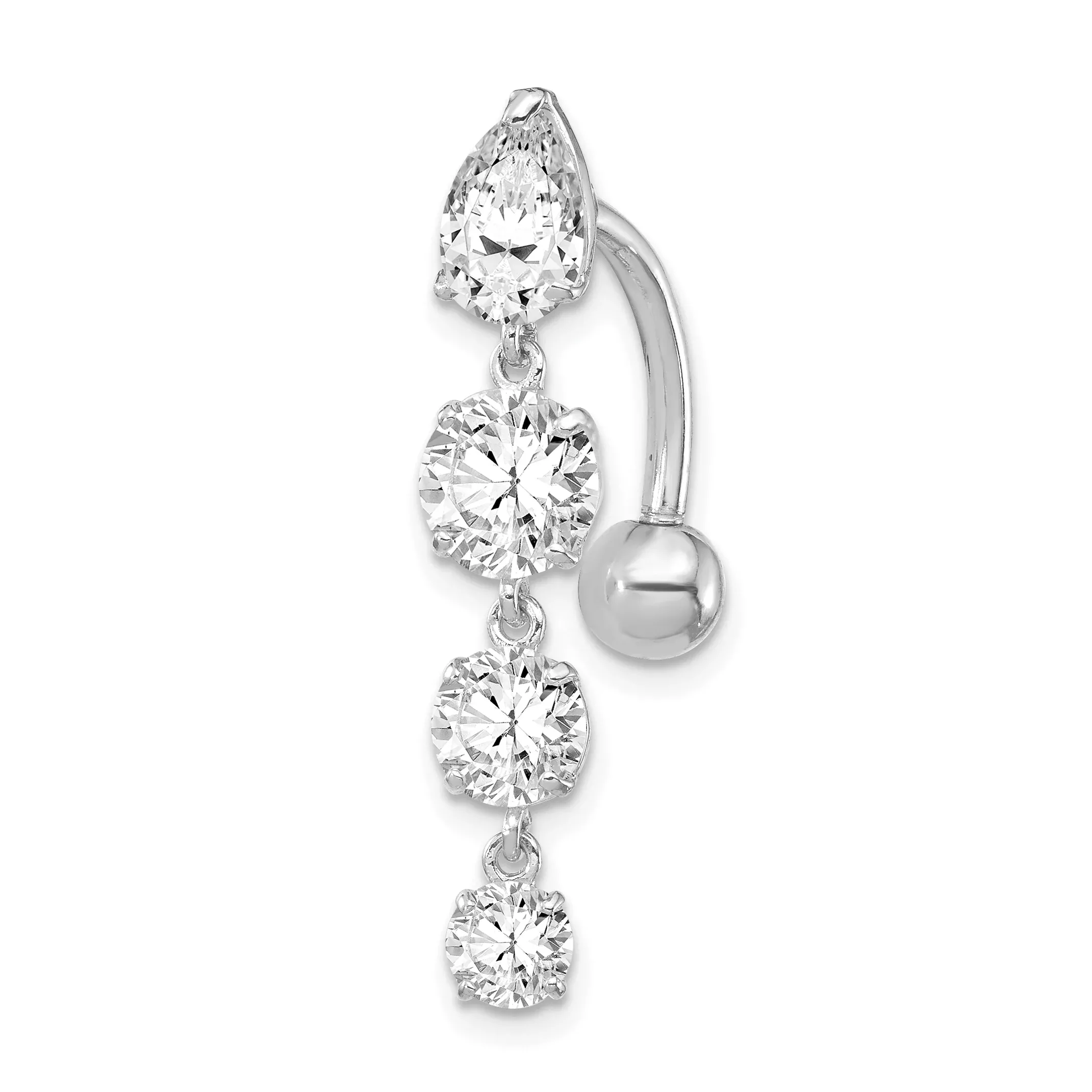 Sophia Jewelers 10K White Gold Belly Button Ring with Dangle CZs