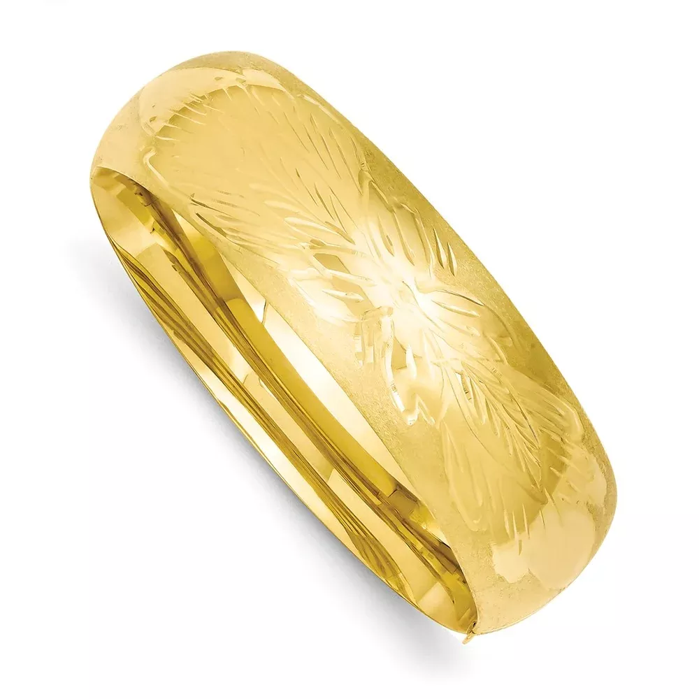 Sophia Jewelers 14K Gold Florentine Engraved Hinged Bangle Bracelet