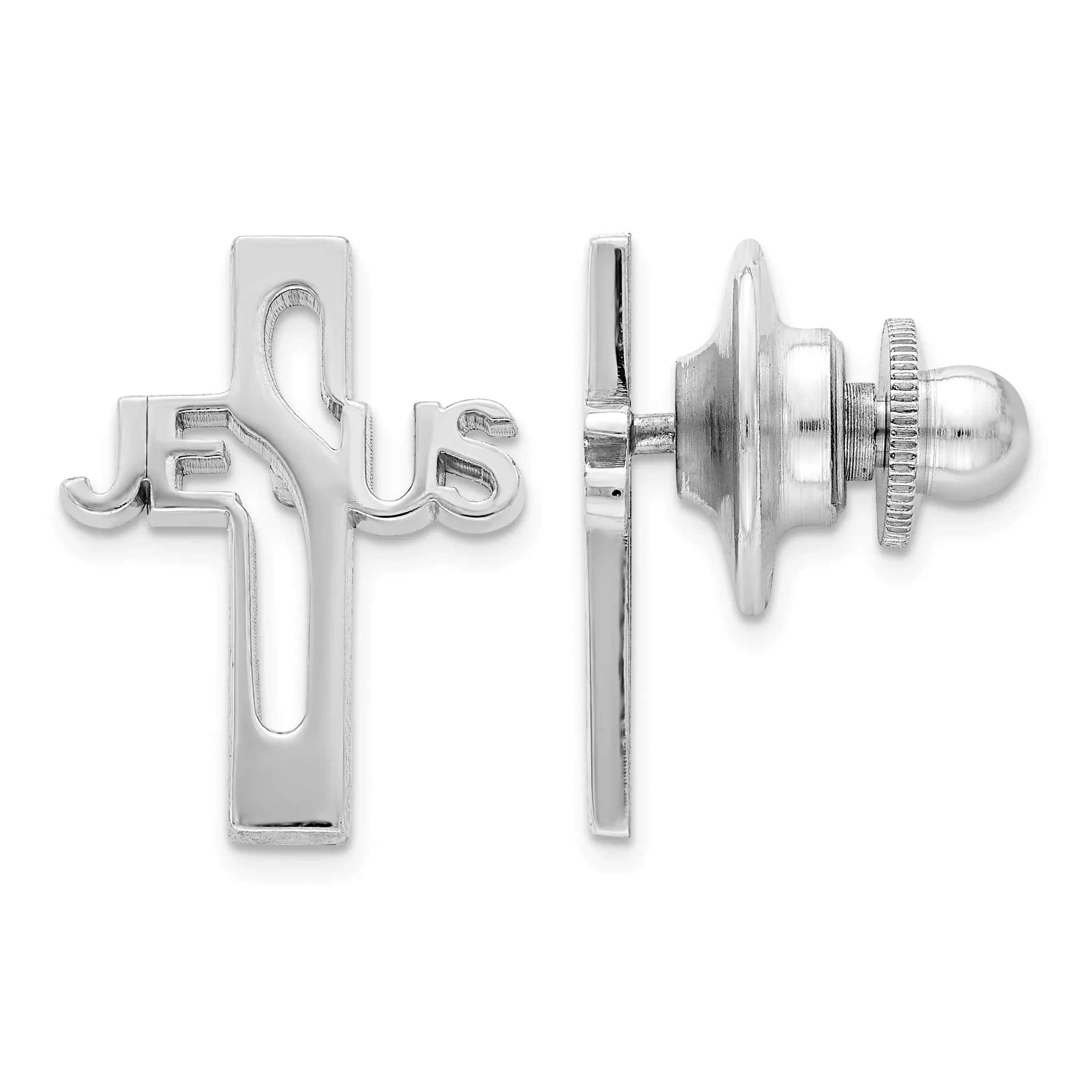 Sophia Jewelers Men's Polished Sterling Silver Jesus Cross Tie Tac