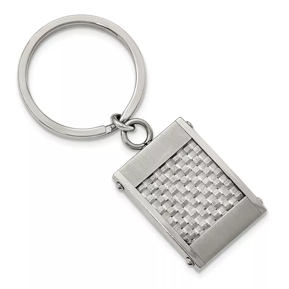 Sophia Jewelers Men's Stainless Steel Key Ring with Grey Carbon Fiber Inlay
