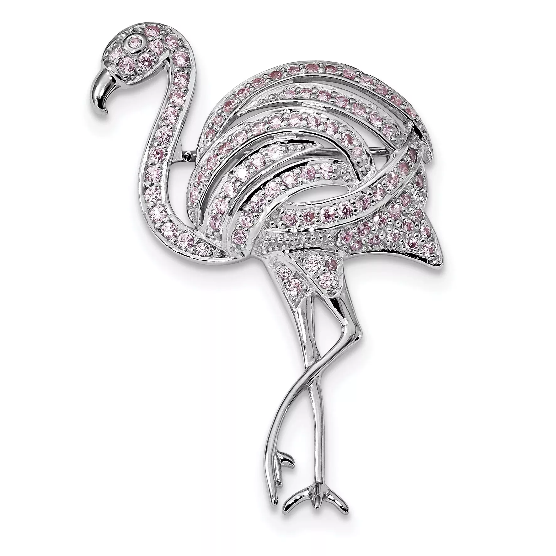 Sophia Jewelers Sterling Silver Flamingo Pin with Pink CZ Stones