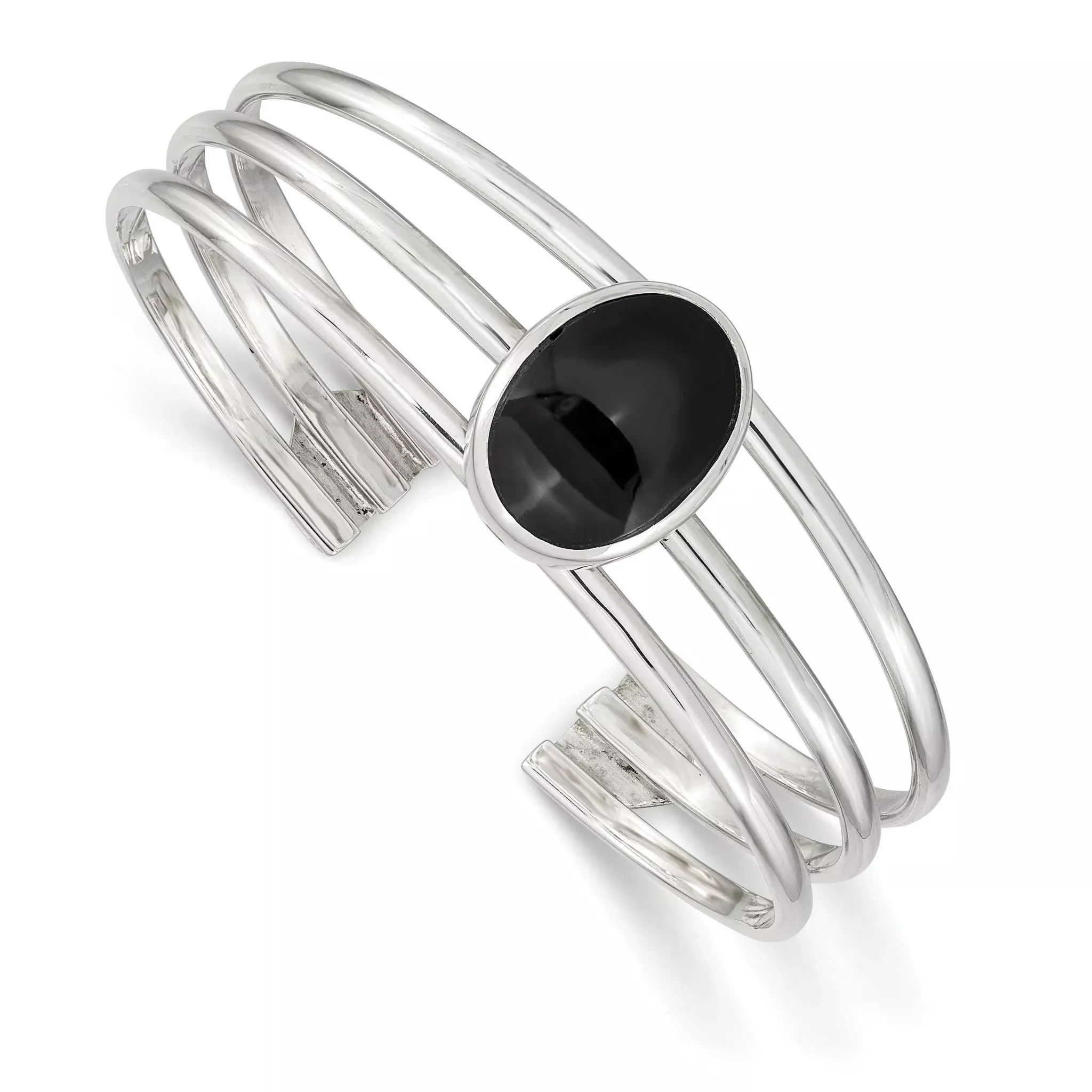 Sophia Jewelers Sterling Silver Onyx Cuff Bangle Bracelet with Polished Finish